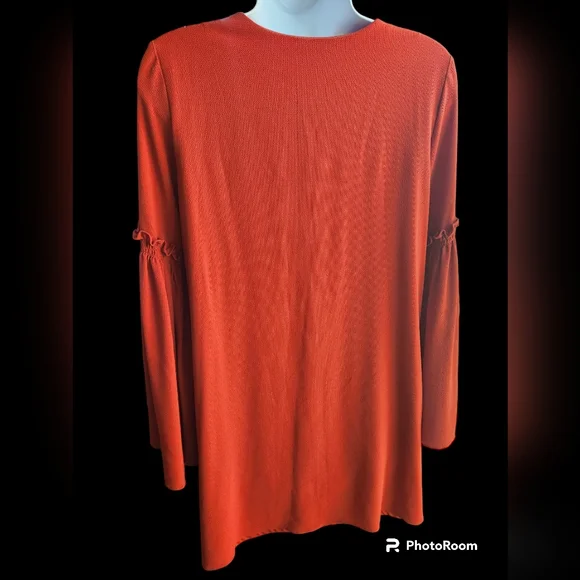 Zara Trafaluc Burnt Orange V Neck Tunic Dress, Bell Sleeve Size S. - Picture 3 of 4